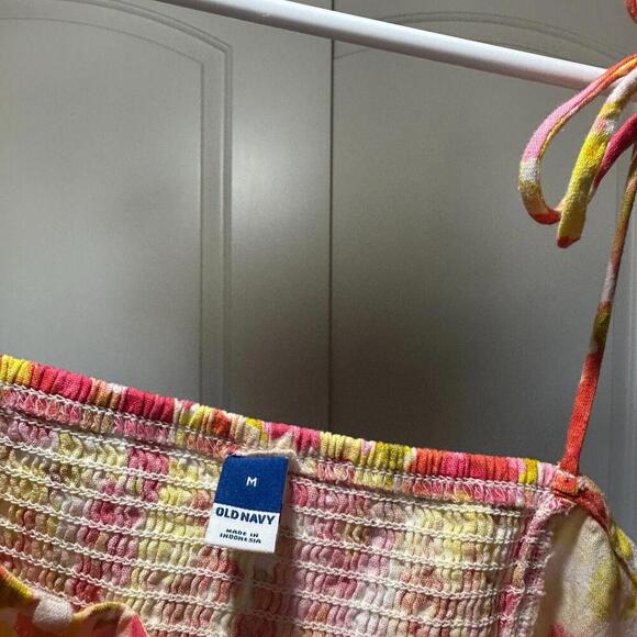 NWT Old Navy Fitted Linen Blend Tie Shoulder Cropped Cami Top Orange Pink Medium - Picture 4 of 5